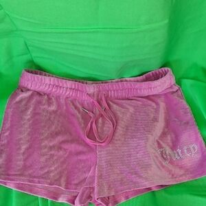 Juicy Couture Pink Velour Drawstring Shorts with Crystal Logo